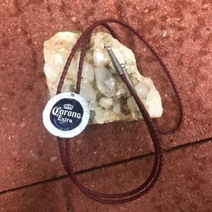 Corona extra beer Bottle cap Bolo Tie maroon cord metal tips unique gift